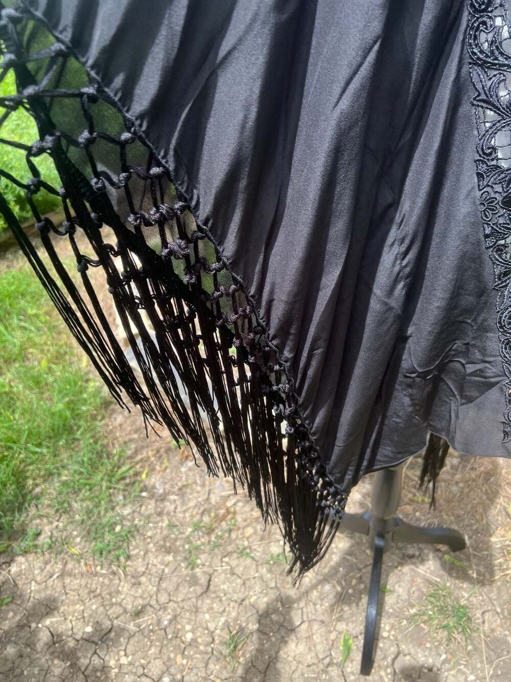 Love and Liberty Black Embroidered Lace Fringe Poncho Top Size L - Picture 2 of 8
